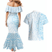 Blue New Zealand Puhoro Maori Tattoo Couples Matching Mermaid Dress and Hawaiian Shirt LT14 - Polynesian Pride