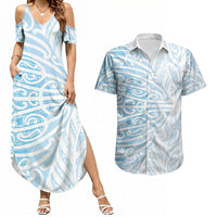 Blue New Zealand Puhoro Maori Tattoo Couples Matching Summer Maxi Dress and Hawaiian Shirt LT14 Blue - Polynesian Pride