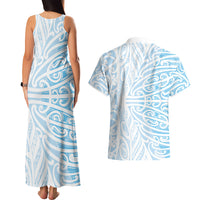 Blue New Zealand Puhoro Maori Tattoo Couples Matching Tank Maxi Dress and Hawaiian Shirt LT14 - Polynesian Pride