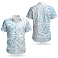 Blue New Zealand Puhoro Maori Tattoo Couples Matching Tank Maxi Dress and Hawaiian Shirt LT14 - Polynesian Pride