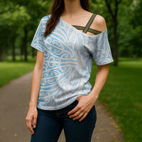 Blue New Zealand Puhoro Maori Tattoo Cross Shoulder Shirt LT14 - Polynesian Pride