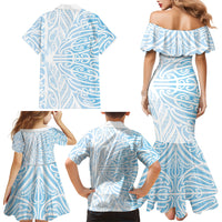 Blue New Zealand Puhoro Maori Tattoo Family Matching Mermaid Dress and Hawaiian Shirt LT14 - Polynesian Pride