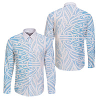 Blue New Zealand Puhoro Maori Tattoo Family Matching Off Shoulder Maxi Dress and Hawaiian Shirt LT14 Dad's Shirt - Long Sleeve Blue - Polynesian Pride
