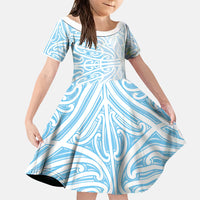 Blue New Zealand Puhoro Maori Tattoo Family Matching Off Shoulder Short Dress and Hawaiian Shirt LT14 Daughter's Dress Blue - Polynesian Pride