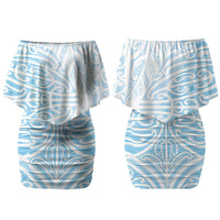 Blue New Zealand Puhoro Maori Tattoo Family Matching Off Shoulder Short Dress and Hawaiian Shirt LT14 Mom's Dress Blue - Polynesian Pride