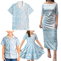Blue New Zealand Puhoro Maori Tattoo Family Matching Puletasi and Hawaiian Shirt LT14 - Polynesian Pride