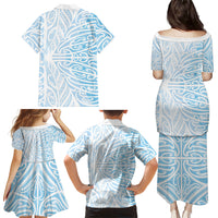 Blue New Zealand Puhoro Maori Tattoo Family Matching Puletasi and Hawaiian Shirt LT14 - Polynesian Pride