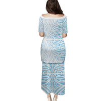 Blue New Zealand Puhoro Maori Tattoo Family Matching Puletasi and Hawaiian Shirt LT14 - Polynesian Pride