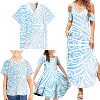 Blue New Zealand Puhoro Maori Tattoo Family Matching Summer Maxi Dress and Hawaiian Shirt LT14 - Polynesian Pride