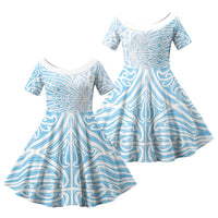 Blue New Zealand Puhoro Maori Tattoo Family Matching Summer Maxi Dress and Hawaiian Shirt LT14 Daughter's Dress Blue - Polynesian Pride