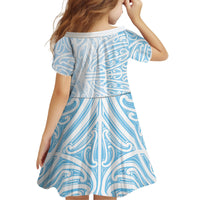 Blue New Zealand Puhoro Maori Tattoo Kid Short Sleeve Dress LT14 - Polynesian Pride