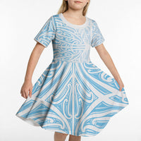 Blue New Zealand Puhoro Maori Tattoo Kid Short Sleeve Dress LT14 - Polynesian Pride