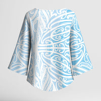 Blue New Zealand Puhoro Maori Tattoo Kimono Sleeve Blouse LT14 - Polynesian Pride