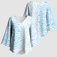 Blue New Zealand Puhoro Maori Tattoo Kimono Sleeve Blouse LT14 - Polynesian Pride