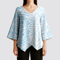 Blue New Zealand Puhoro Maori Tattoo Kimono Sleeve Blouse LT14 - Polynesian Pride