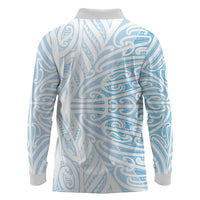 Blue New Zealand Puhoro Maori Tattoo Long Sleeve Polo Shirt LT14 - Polynesian Pride