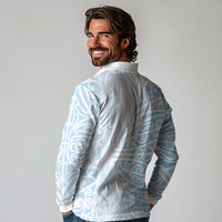 Blue New Zealand Puhoro Maori Tattoo Long Sleeve Polo Shirt LT14 - Polynesian Pride