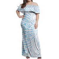 Blue New Zealand Puhoro Maori Tattoo Off Shoulder Maxi Dress LT14 Women Blue - Polynesian Pride