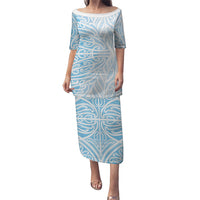 Blue New Zealand Puhoro Maori Tattoo Puletasi LT14 Long Dress Blue - Polynesian Pride