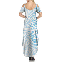 Blue New Zealand Puhoro Maori Tattoo Summer Maxi Dress LT14 - Polynesian Pride