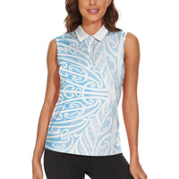 Blue New Zealand Puhoro Maori Tattoo Women Sleeveless Polo Shirt LT14 - Polynesian Pride