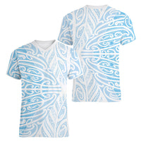 Blue New Zealand Puhoro Maori Tattoo Women V-Neck T-Shirt LT14 - Polynesian Pride