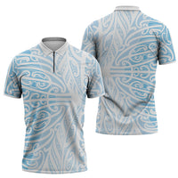 Blue New Zealand Puhoro Maori Tattoo Zipper Polo Shirt LT14 - Polynesian Pride