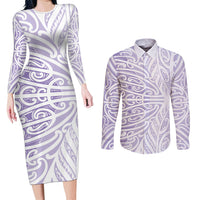 Purple New Zealand Puhoro Maori Tattoo Couples Matching Long Sleeve Bodycon Dress and Long Sleeve Button Shirt LT14 Purple - Polynesian Pride