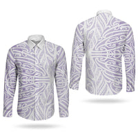 Purple New Zealand Puhoro Maori Tattoo Couples Matching Long Sleeve Bodycon Dress and Long Sleeve Button Shirt LT14 - Polynesian Pride