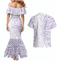 Purple New Zealand Puhoro Maori Tattoo Couples Matching Mermaid Dress and Hawaiian Shirt LT14 - Polynesian Pride