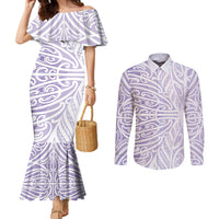 Purple New Zealand Puhoro Maori Tattoo Couples Matching Mermaid Dress and Long Sleeve Button Shirt LT14 Purple - Polynesian Pride