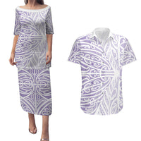 Purple New Zealand Puhoro Maori Tattoo Couples Matching Puletasi and Hawaiian Shirt LT14 Purple - Polynesian Pride