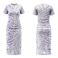 Purple New Zealand Puhoro Maori Tattoo Couples Matching Short Sleeve Bodycon Dress and Long Sleeve Button Shirt LT14 - Polynesian Pride