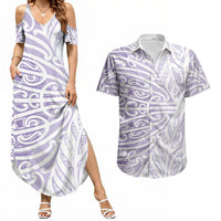 Purple New Zealand Puhoro Maori Tattoo Couples Matching Summer Maxi Dress and Hawaiian Shirt LT14 Purple - Polynesian Pride