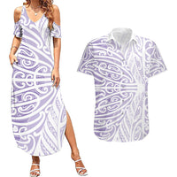 Purple New Zealand Puhoro Maori Tattoo Couples Matching Summer Maxi Dress and Hawaiian Shirt LT14 Purple - Polynesian Pride