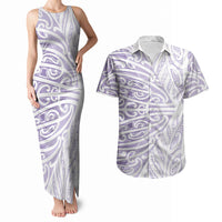 Purple New Zealand Puhoro Maori Tattoo Couples Matching Tank Maxi Dress and Hawaiian Shirt LT14 Purple - Polynesian Pride