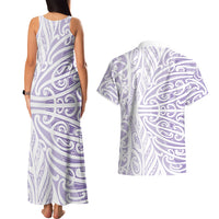 Purple New Zealand Puhoro Maori Tattoo Couples Matching Tank Maxi Dress and Hawaiian Shirt LT14 - Polynesian Pride