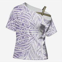 Purple New Zealand Puhoro Maori Tattoo Cross Shoulder Shirt LT14 Female Purple - Polynesian Pride