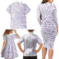 Purple New Zealand Puhoro Maori Tattoo Family Matching Long Sleeve Bodycon Dress and Hawaiian Shirt LT14 - Polynesian Pride