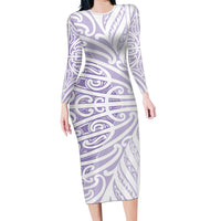 Purple New Zealand Puhoro Maori Tattoo Family Matching Long Sleeve Bodycon Dress and Hawaiian Shirt LT14 Mom's Dress Purple - Polynesian Pride