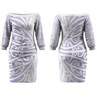 Purple New Zealand Puhoro Maori Tattoo Family Matching Off The Shoulder Long Sleeve Dress and Hawaiian Shirt LT14 Mom's Dress Purple - Polynesian Pride