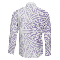 Purple New Zealand Puhoro Maori Tattoo Family Matching Off The Shoulder Long Sleeve Dress and Hawaiian Shirt LT14 - Polynesian Pride