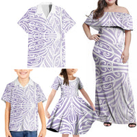 Purple New Zealand Puhoro Maori Tattoo Family Matching Off Shoulder Maxi Dress and Hawaiian Shirt LT14 - Polynesian Pride
