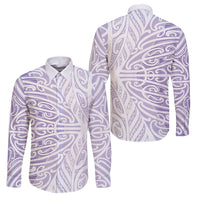 Purple New Zealand Puhoro Maori Tattoo Family Matching Off Shoulder Maxi Dress and Hawaiian Shirt LT14 Dad's Shirt - Long Sleeve Purple - Polynesian Pride
