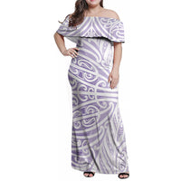 Purple New Zealand Puhoro Maori Tattoo Family Matching Off Shoulder Maxi Dress and Hawaiian Shirt LT14 Mom's Dress Purple - Polynesian Pride