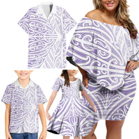 Purple New Zealand Puhoro Maori Tattoo Family Matching Off Shoulder Short Dress and Hawaiian Shirt LT14 - Polynesian Pride