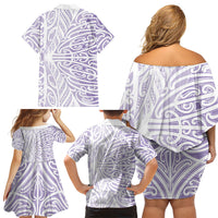 Purple New Zealand Puhoro Maori Tattoo Family Matching Off Shoulder Short Dress and Hawaiian Shirt LT14 - Polynesian Pride