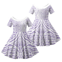 Purple New Zealand Puhoro Maori Tattoo Family Matching Off Shoulder Short Dress and Hawaiian Shirt LT14 Daughter's Dress Purple - Polynesian Pride