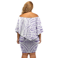 Purple New Zealand Puhoro Maori Tattoo Family Matching Off Shoulder Short Dress and Hawaiian Shirt LT14 - Polynesian Pride