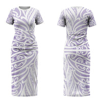 Purple New Zealand Puhoro Maori Tattoo Family Matching Short Sleeve Bodycon Dress and Hawaiian Shirt LT14 Mom's Dress Purple - Polynesian Pride